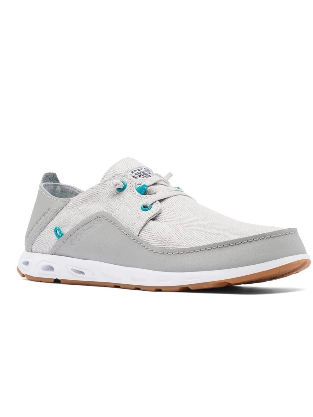 Columbia Men's Light Gray Canvas Boat Shoes with Teal Accents